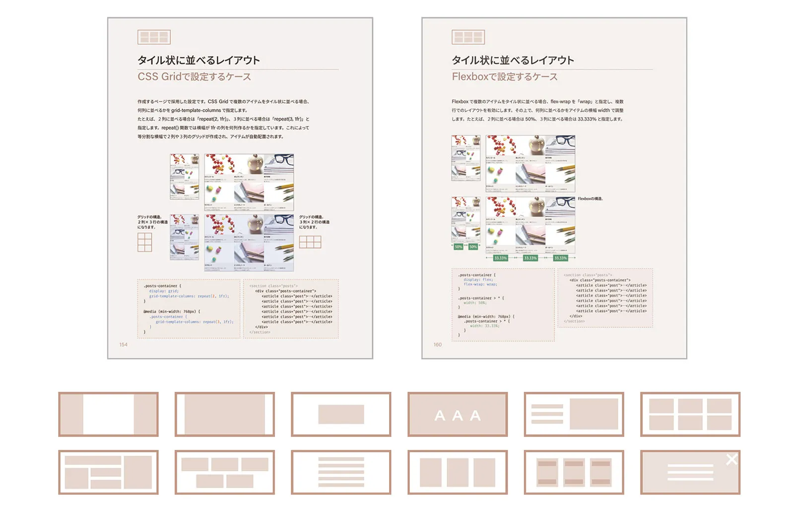 CSS Gridで設定するケース、Flexboxで設定するケースといったバリエーションがあります