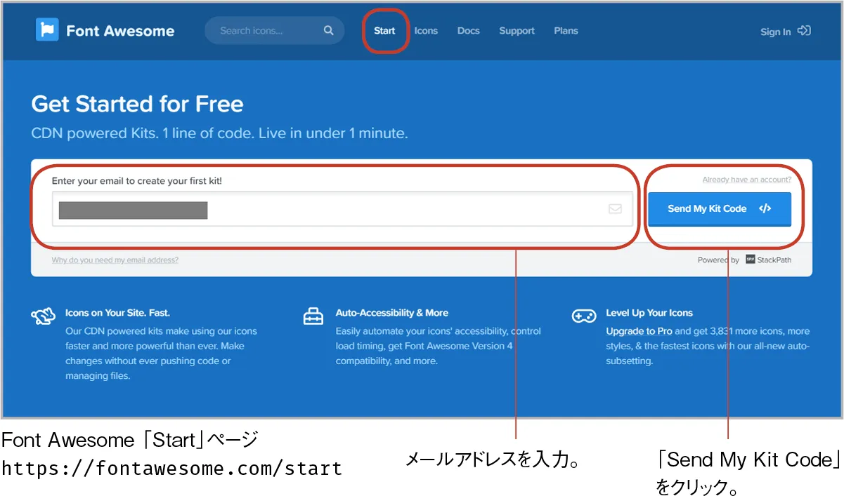 Font Awesome: メールアドレスを指定