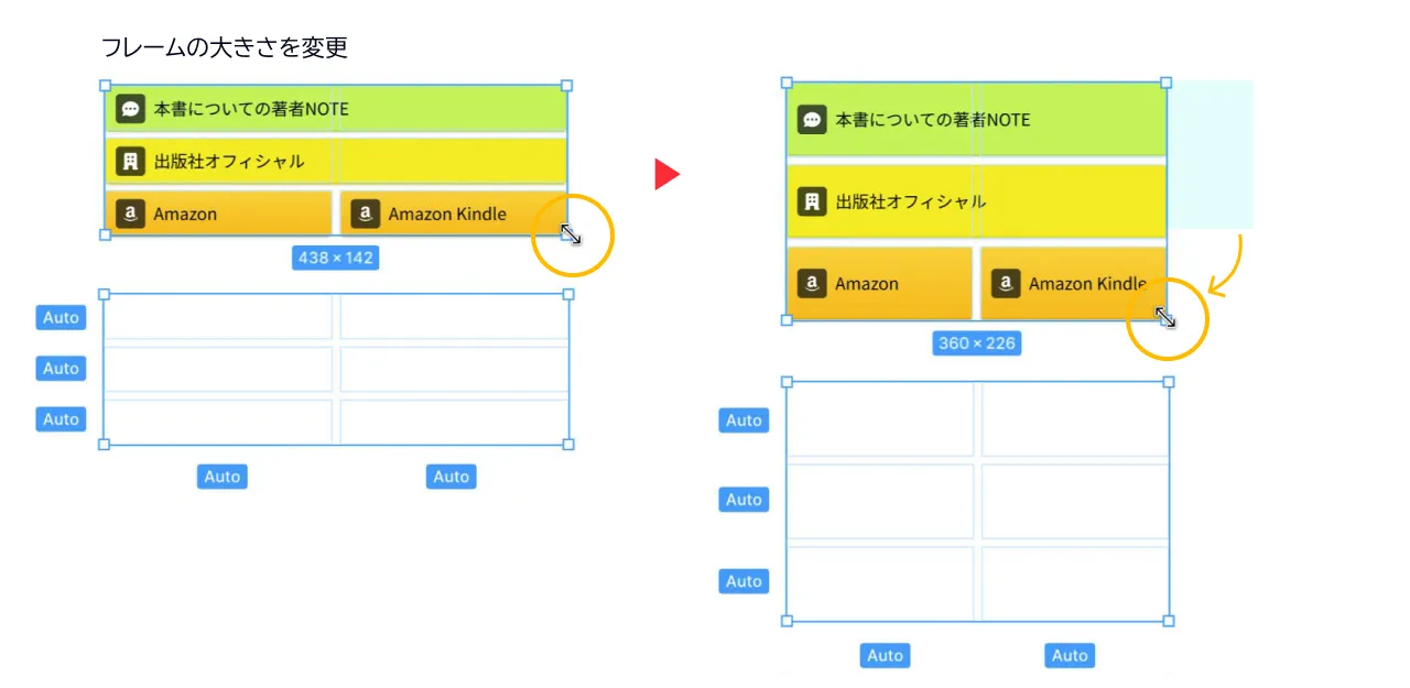 フレームの横幅と高さに合わせて、各トラックの横幅と高さも等分割の状態を維持して変化することがわかります。