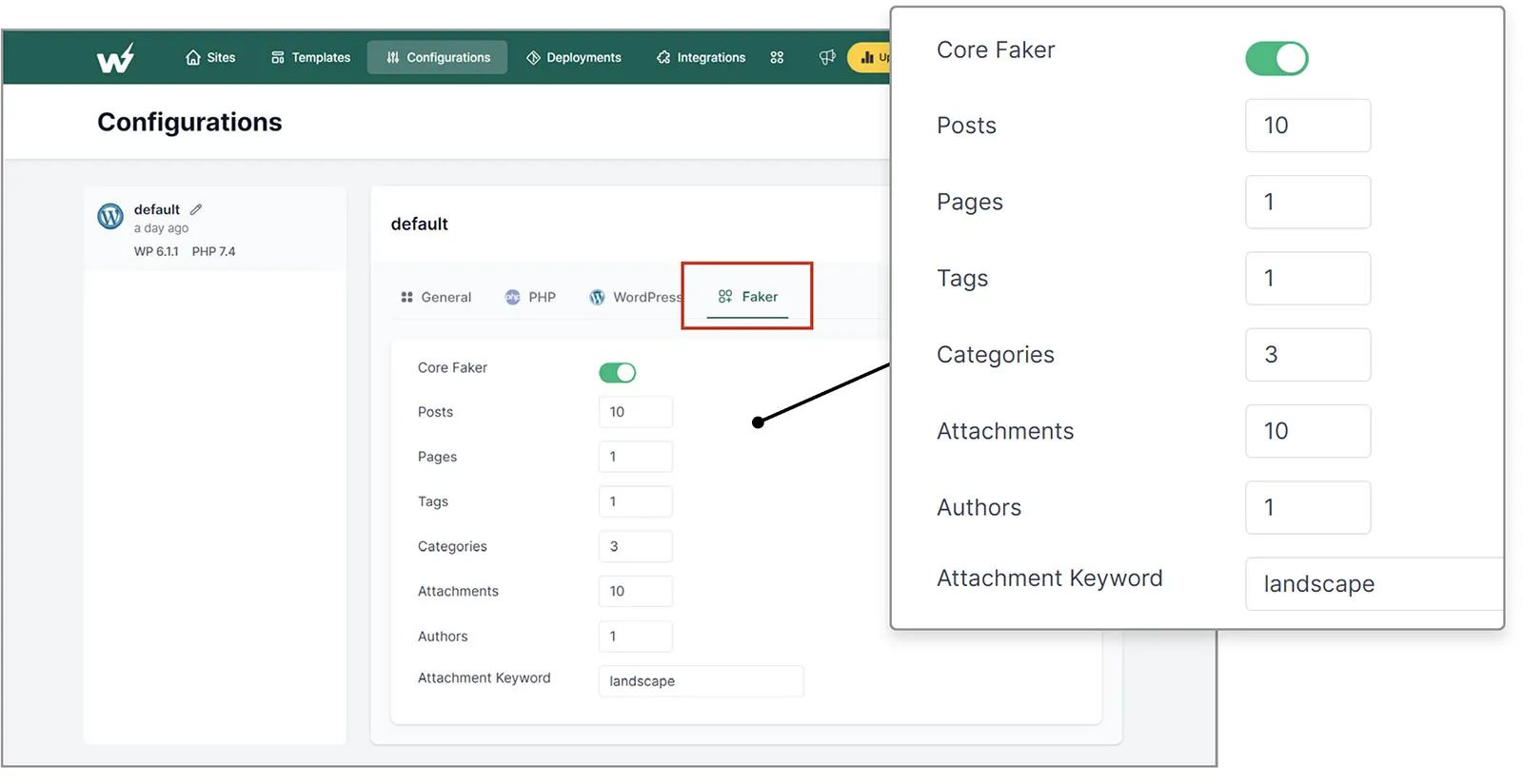 ダミーテキストやダミー画像の設定画面