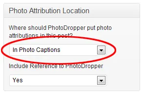PhotoDropperのクレジットの表示位置の設定